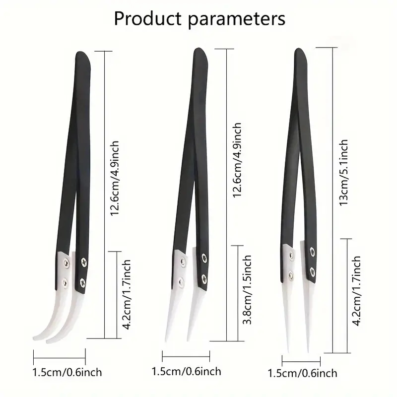Isolation Tweezer Curved - แหนบเซรามิกป้องกันไฟฟ้าสถิตย์, แหนบเซรามิกสแตนเลสอุตสาหกรรม, ปลายโค้งตรง/แยก, แหนบสีดำ