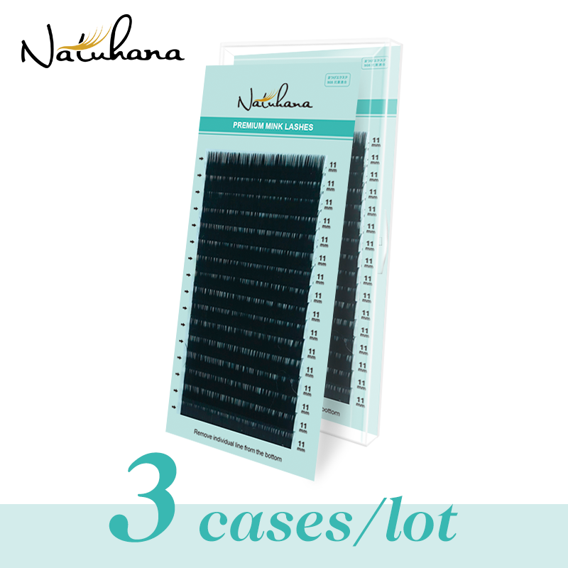 Eyelash Extension Korea Natural - NATUHANA 3 กล่อง/ล็อต ขนตาปลอมมิงค์ 16 แถว