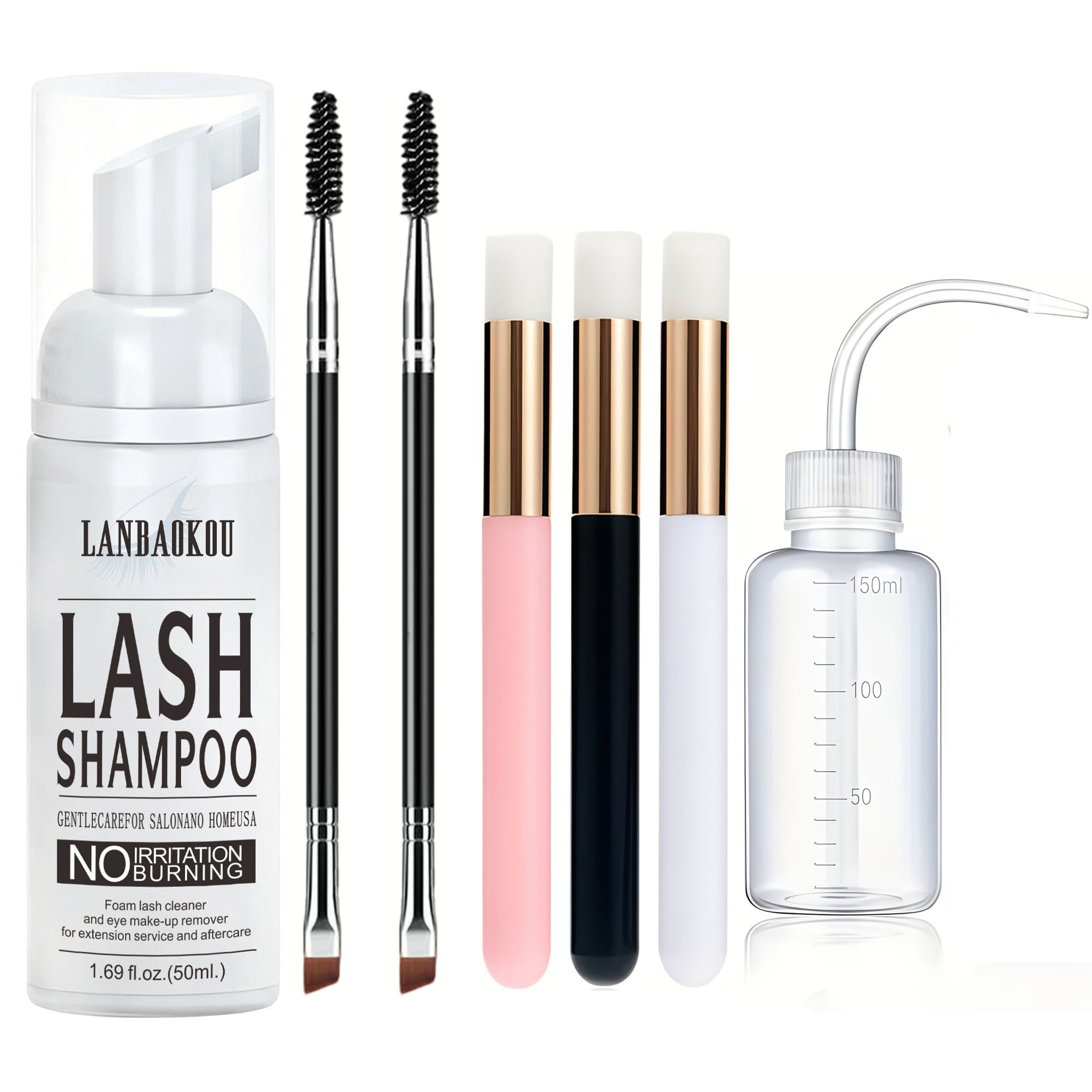 Eyelash Extension Wash - แชมพูสำหรับขนตา 50 มล. + แปรงและแท่งมาสคาร่า โฟมทำความสะอาดเปลือกตา