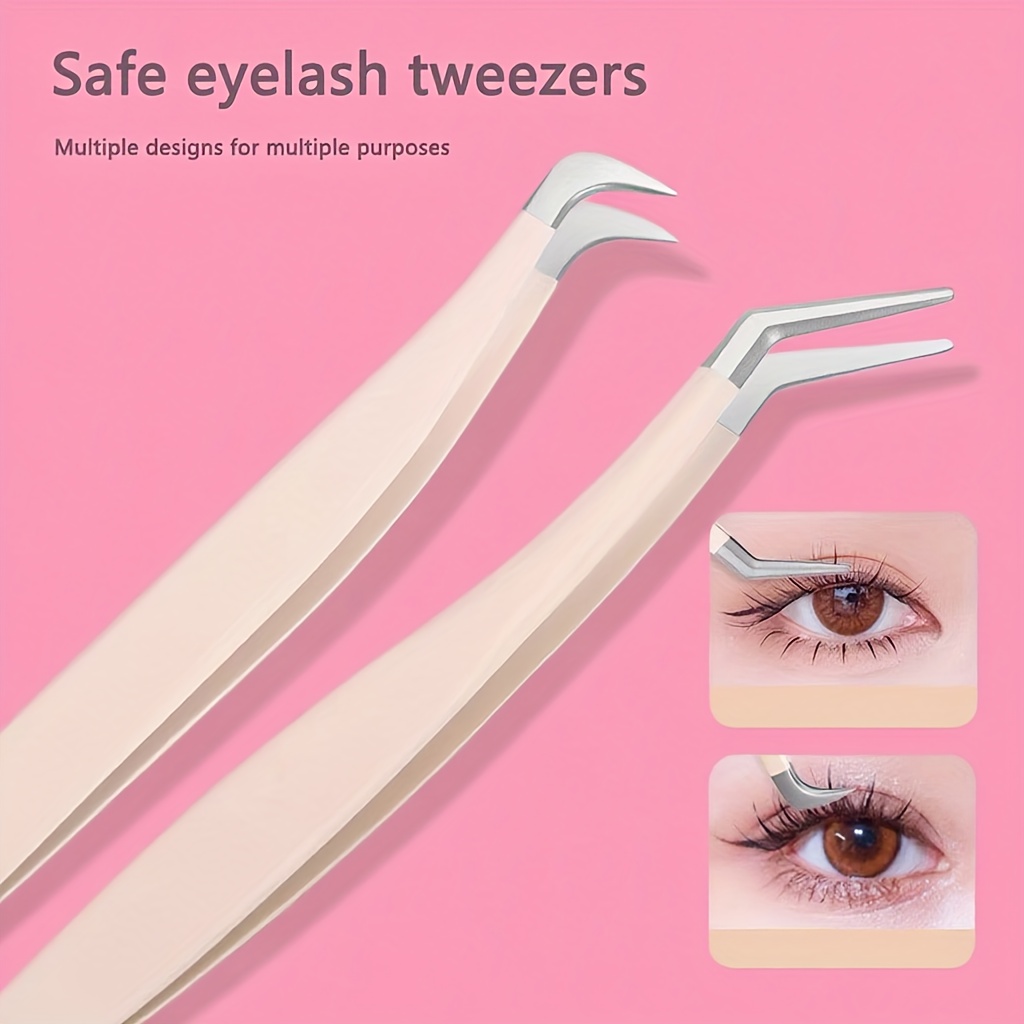 Eyelash Extension Is Safe - ชุดขนตาปลอม 1 ชุด, ชุดดัดขนตา, แหนบพิเศษสำหรับต่อขนตา, แหนบขนนกสีทองไล่เฉดสี,