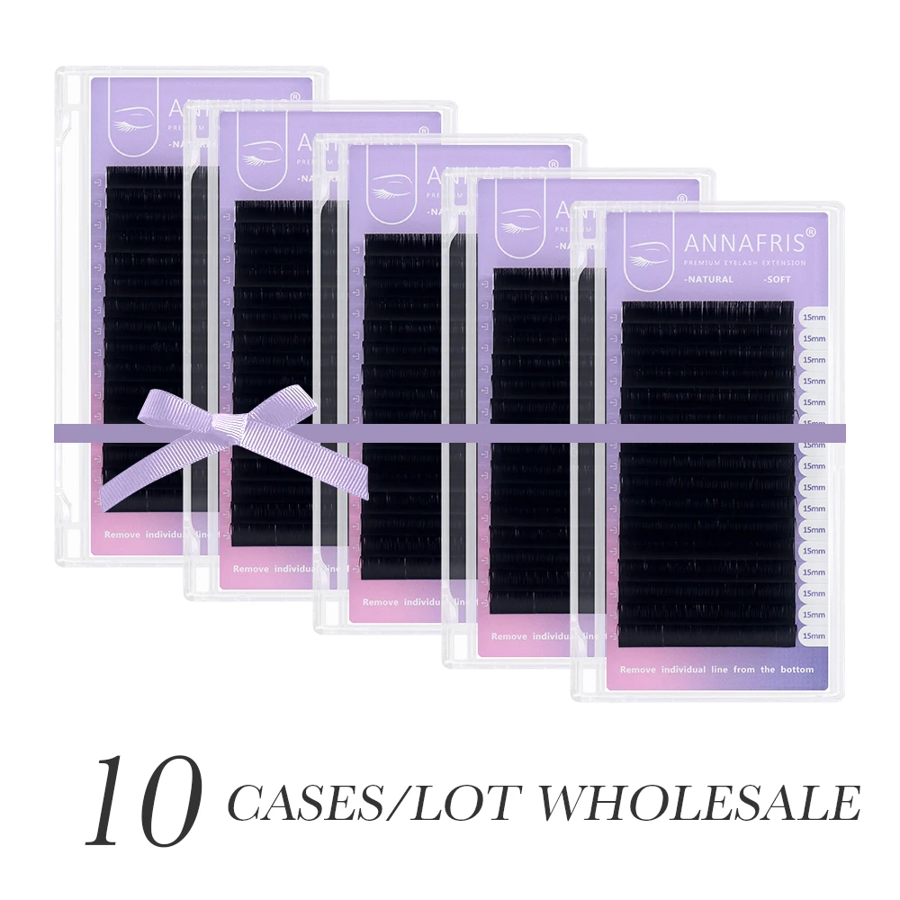 Eyelash Extension Korea Natural - ANNAFRIS คลาสสิกแต่ละต่อขนตา10กรณี/Lot ขายส่งเกาหลี PBT 16แถวธรรมชาติ Faux