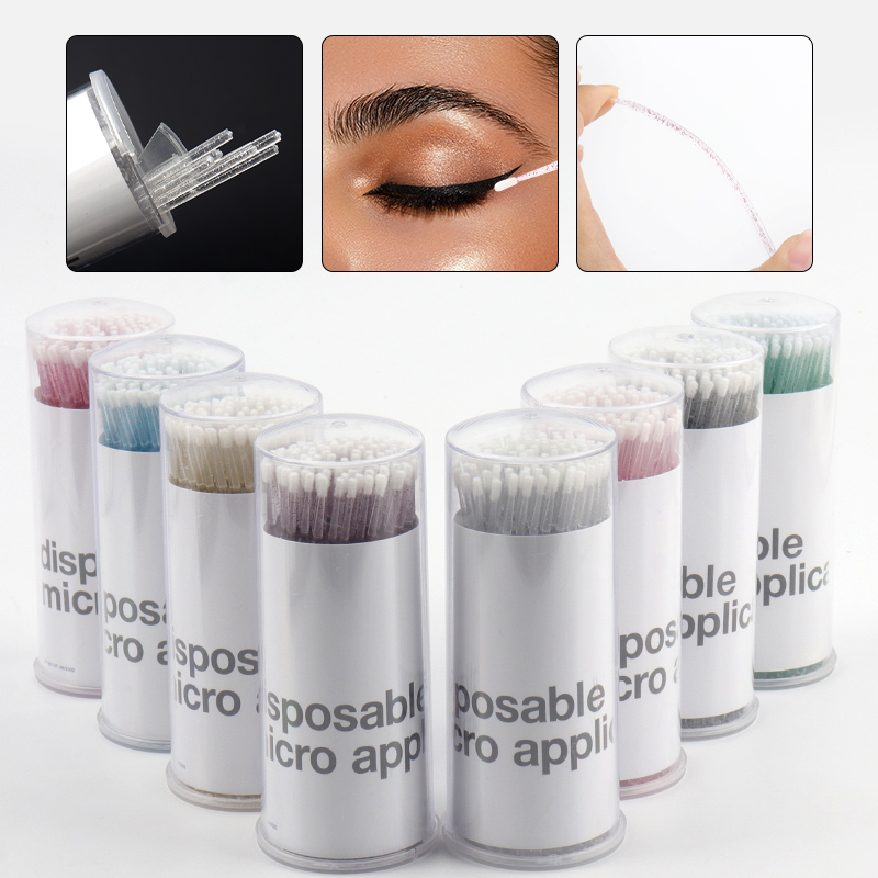 Micro Brush Applicator - ไม้พันสำลีไมโครคอตตอนแบบใช้แล้วทิ้ง 100 ชิ้น ด้ามจับคริสตัล สำหรับทำความสะอาดต่อขนตา แปรงแต่งหน้าขนาดเล็ก