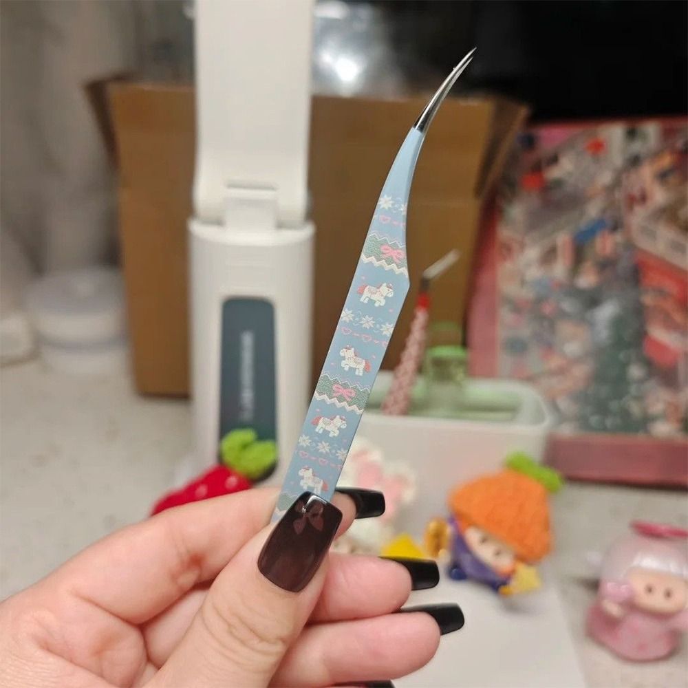 Lash Mapping Sticker - แหนบสแตนเลสแบบโค้ง แหนบติดขนตาปลอมลายการ์ตูนความแม่นยำสูง แหนบดัดขนตาป้องกันไฟฟ้าสถิต