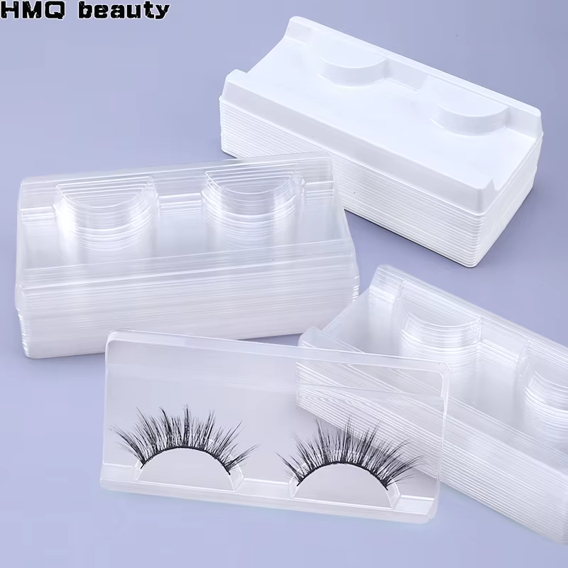Lash Tray Organizer - 10/40pcs ขนตาพลาสติกถาดสีขาวโปร่งใส 25mm Mink Lashes ผู้ถือที่ว่างเปล่าสี่เหลี่ยมผืนผ้าถาดสําหรับขนตาแพคเกจเครื่องมือแต่งหน้า