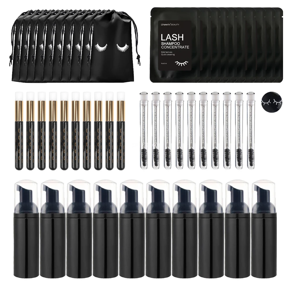 Eyelash Extension Wash Kit - 50/25ชิ้นที่ล้างตัวต่อขนตาพร้อมชุดแปรงมูสที่ทำความสะอาดขนตาทำความสะอาดเครื่องสำอางที่ไม่ระคายเคืองโฟมที่เข้มข้นและละเอียดอ่อน