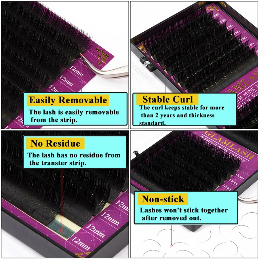 GLAMLASH ขายส่ง 16 แถวคุณภาพสู - Eyelash Extension Single Lash บทวิจารณ์และราคา
